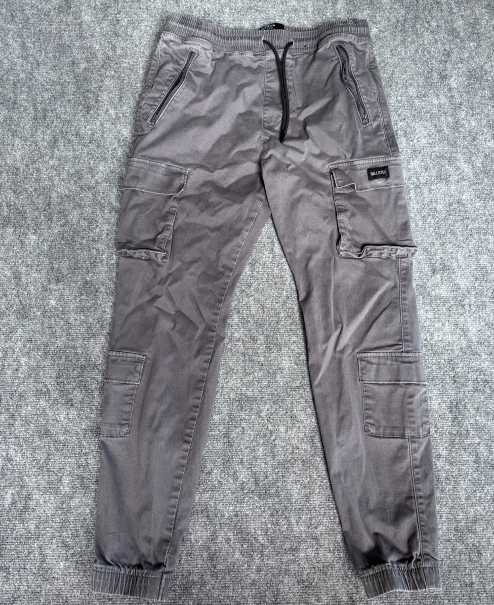 Hollister Mens Gray Cargo Joggers Skinny Slim Fit Stretch Pants Medium
